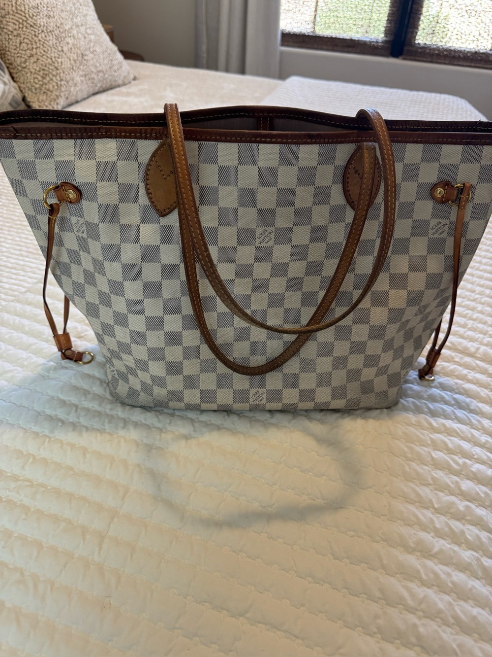 Louis Vuitton White and Brown Damier Azur Tote